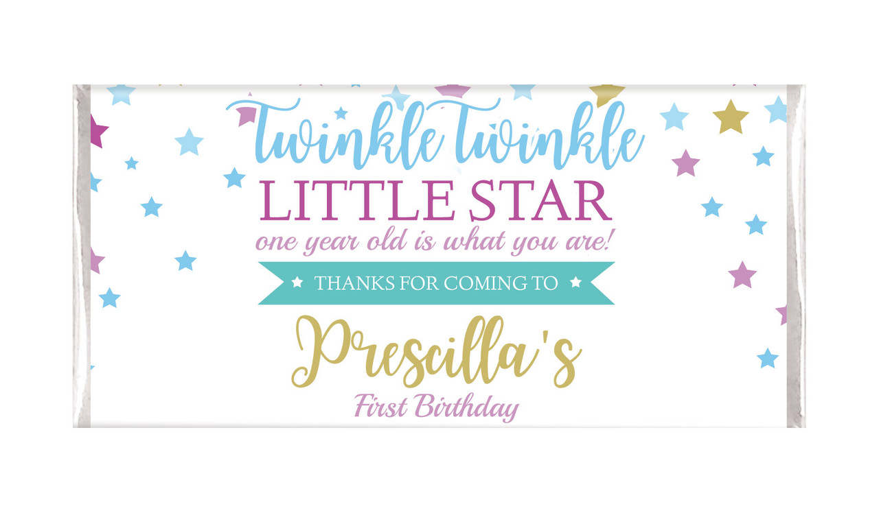 Twinkle Star 1st Birthday Personalised Chocolate Bars - Australia's #1 Kids Party Supplies