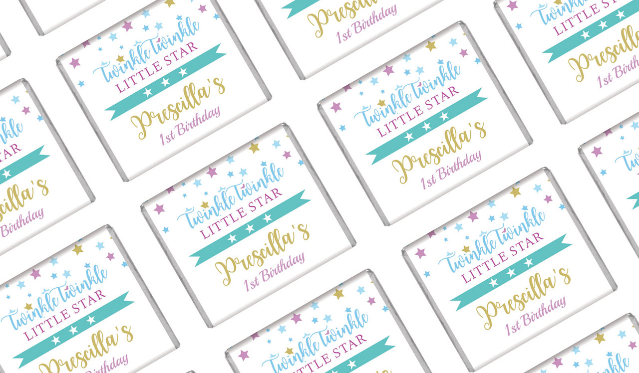 Twinkle Star 1st Birthday Personalised Mini Chocolates - Australia's #1 Kids Party Supplies