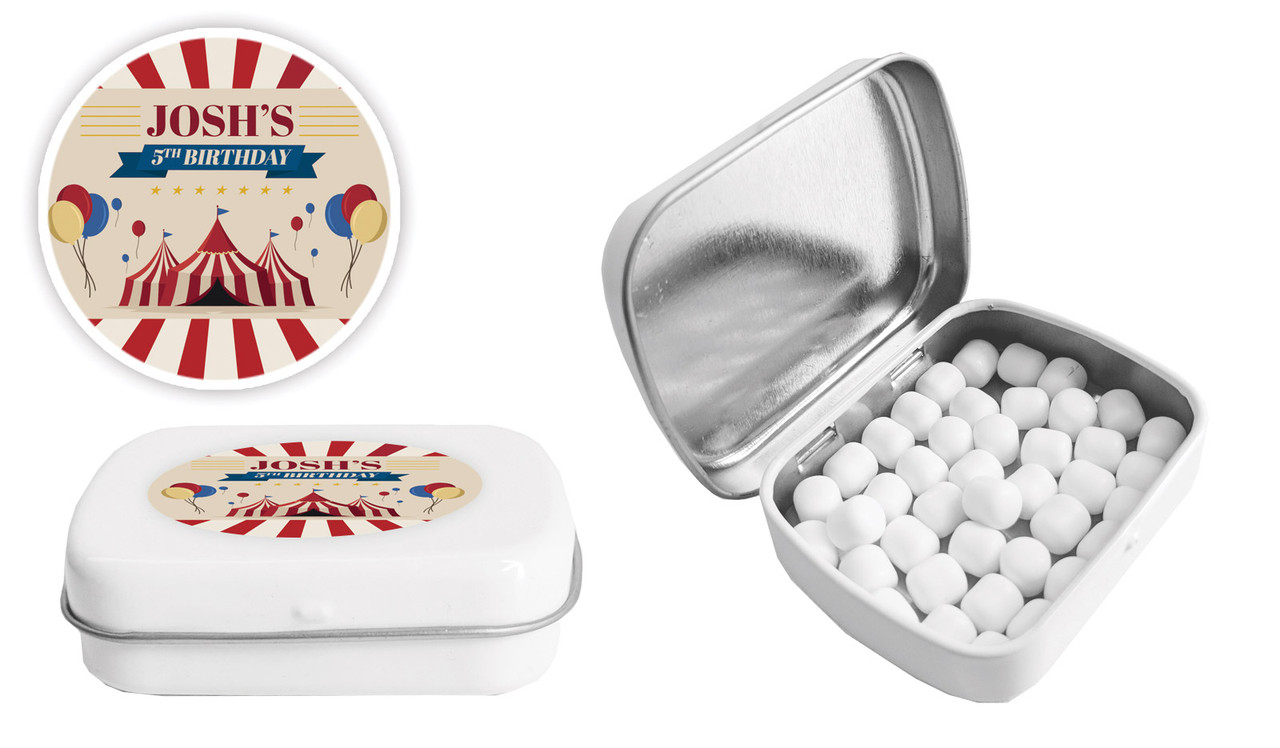 Retro Circus Birthday Personalised Mint Tin Favour