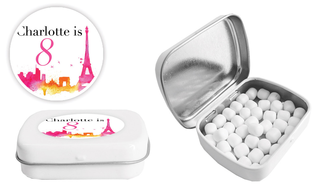 Paris Watercolour Birthday Personalised Mint Tin Favour
