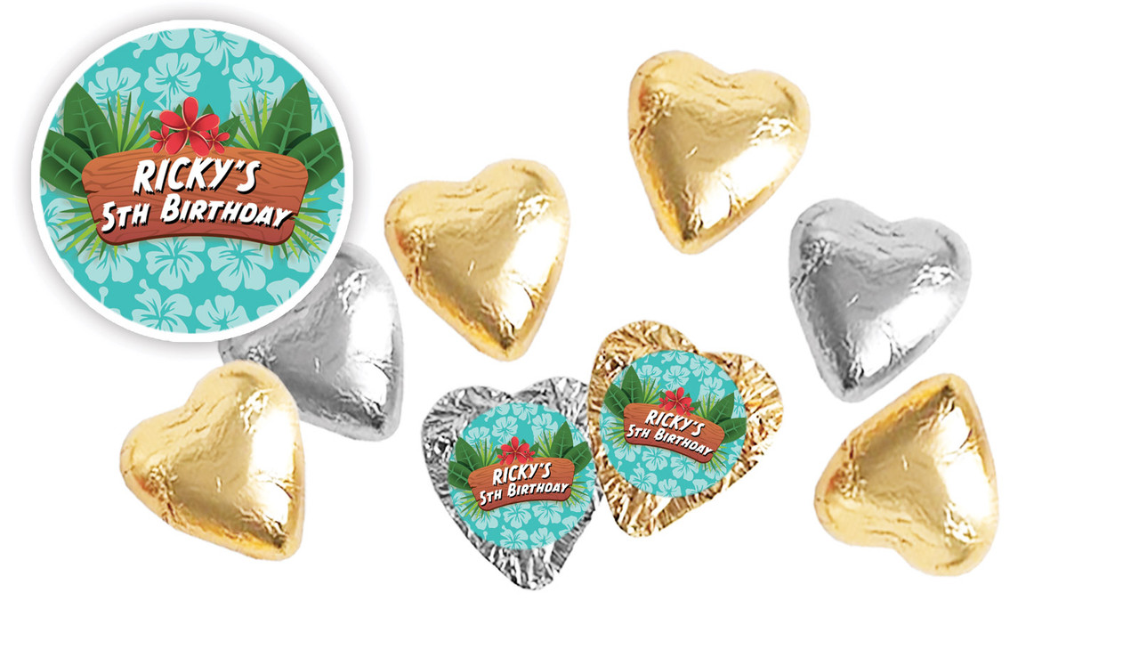 Hawaiian Luau Birthday Personalised Foil Chocolate Hearts