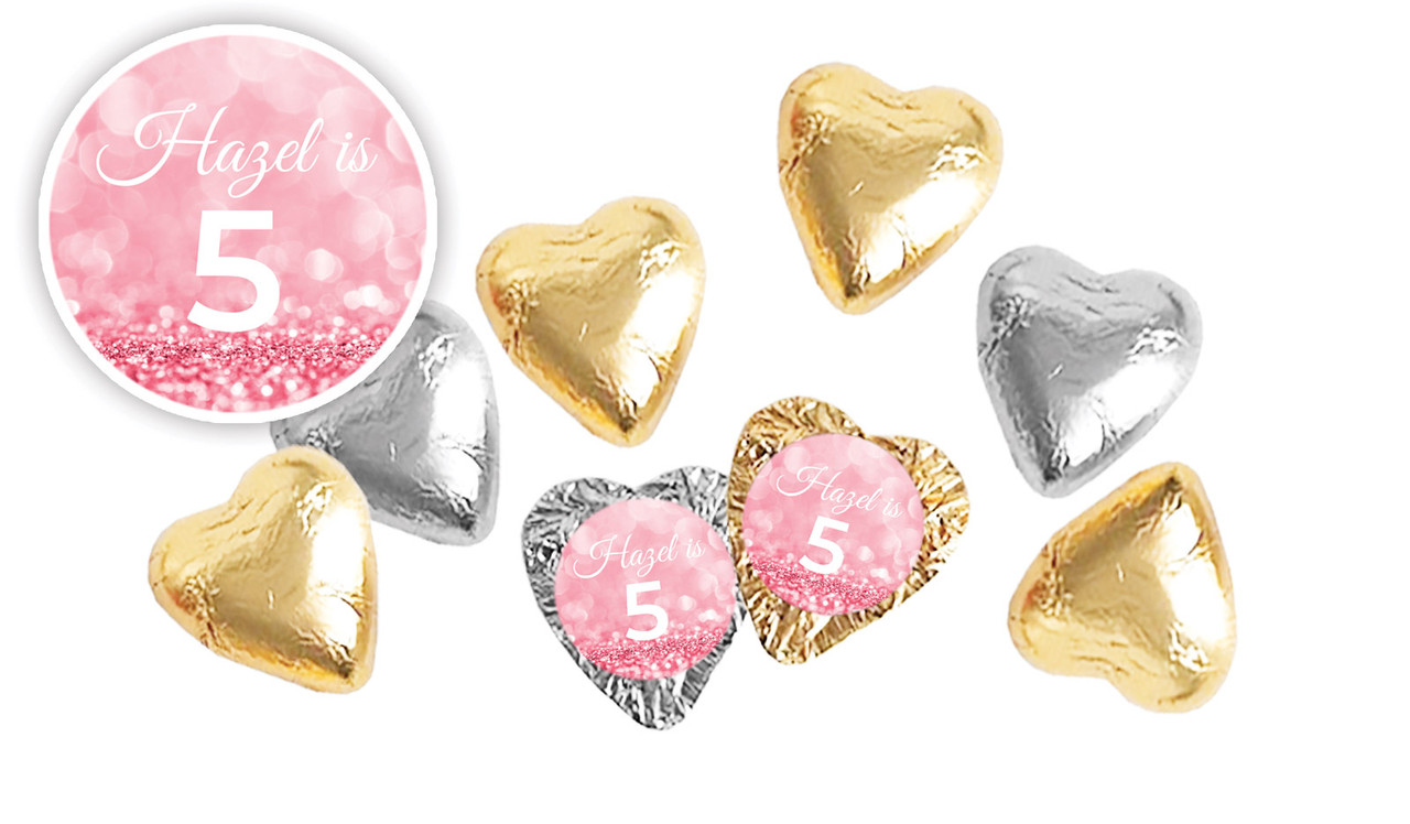 Pink Glitter Birthday Personalised Foil Chocolate Hearts