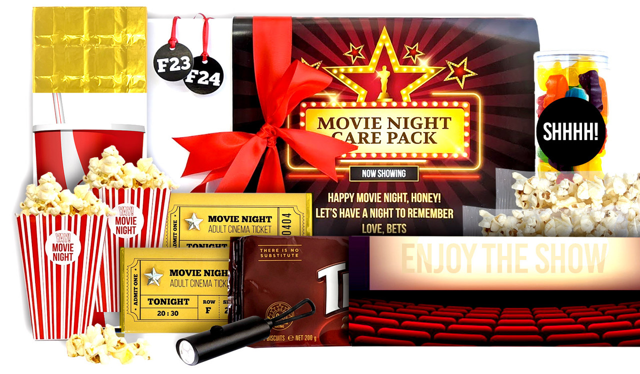 Actual contents of Movie Night Care Pack Personalised Hamper