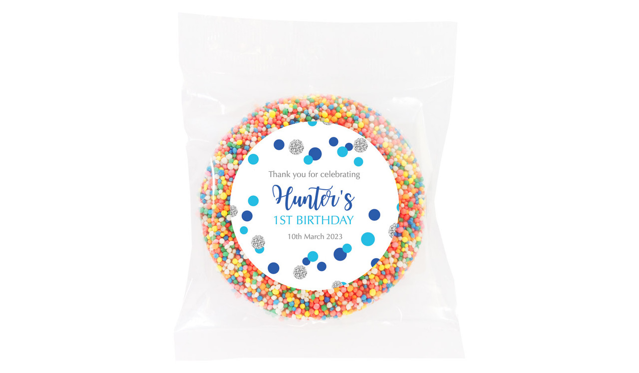 Confetti Blue And Silver Personalised Birthday Chocolate Freckle