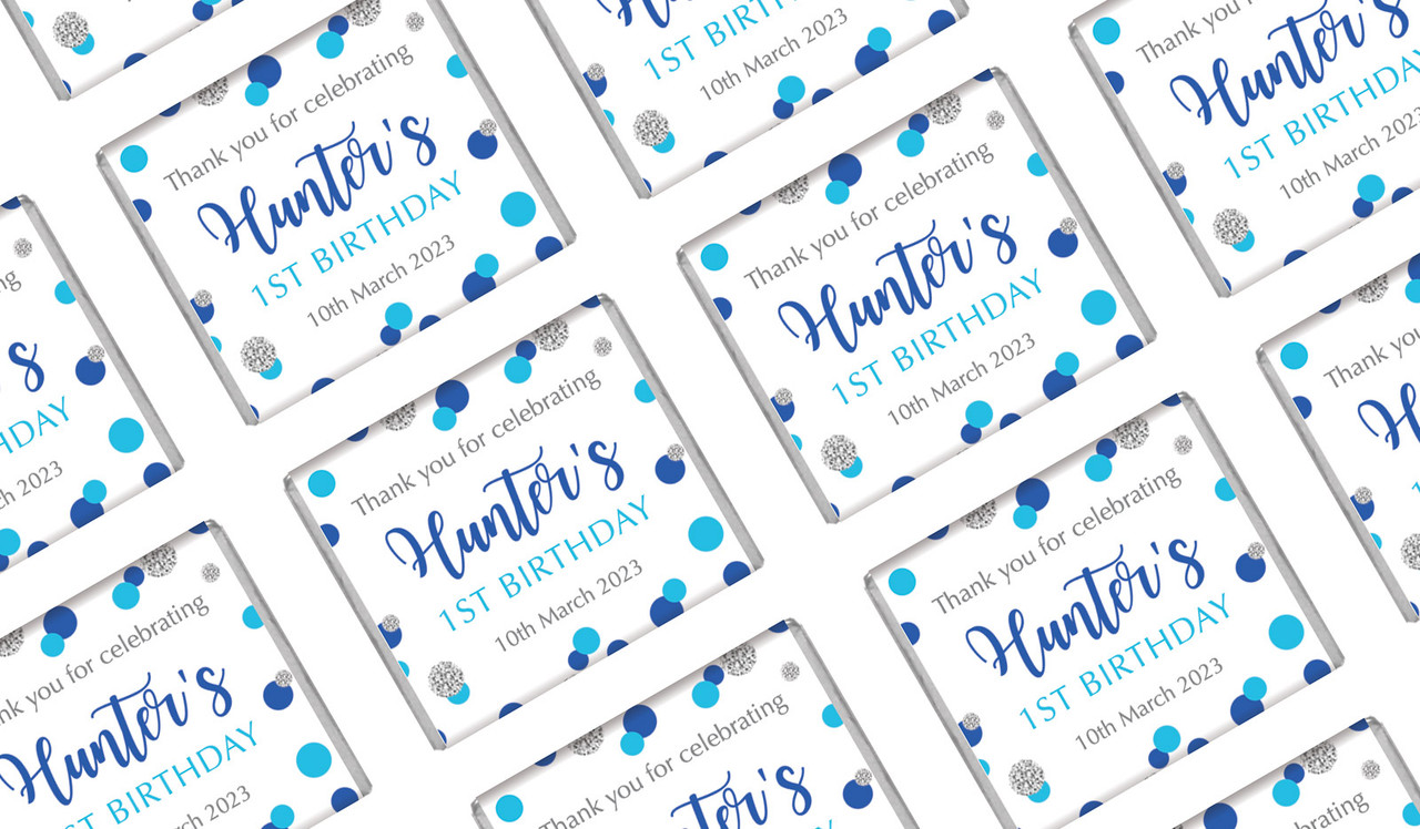 Confetti In Blue And Silver Custom Birthday Mini Chocolates