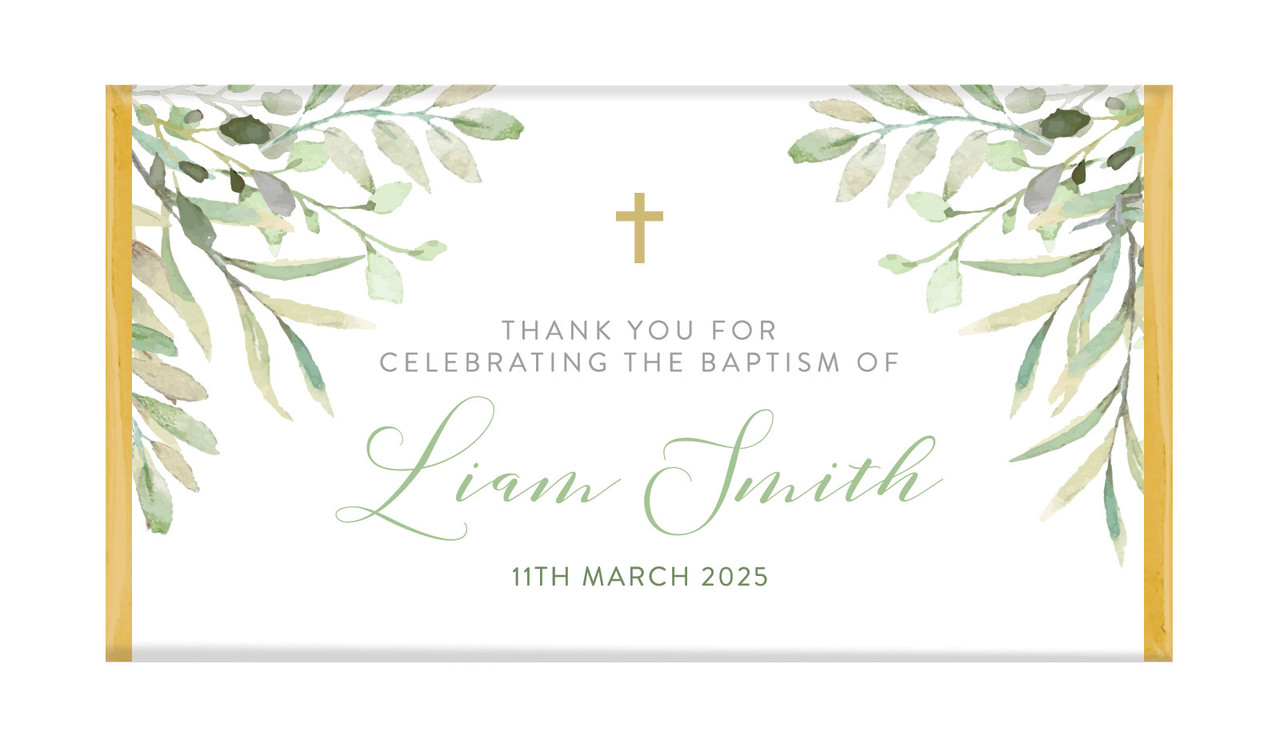Golden Greenery Personalised Baptism Chocolate Bar