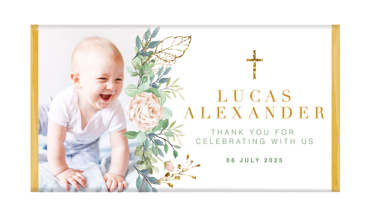 Leaves Photo Personalised Christening Chocolate Bar