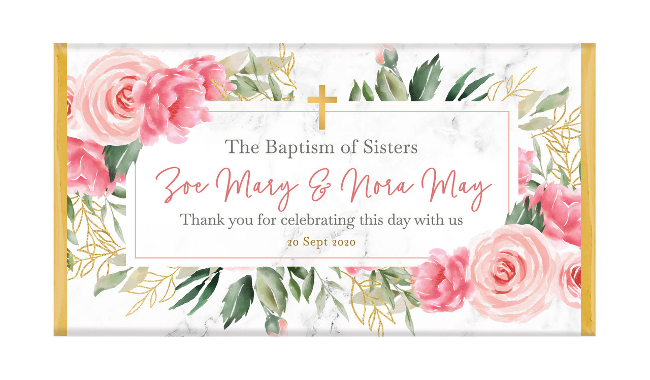 Magnificent Floral Personalised Christening Chocolate Bar