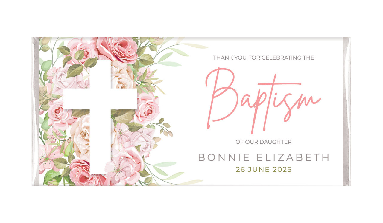 Roses Cross Personalised Baptism Chocolate Bar
