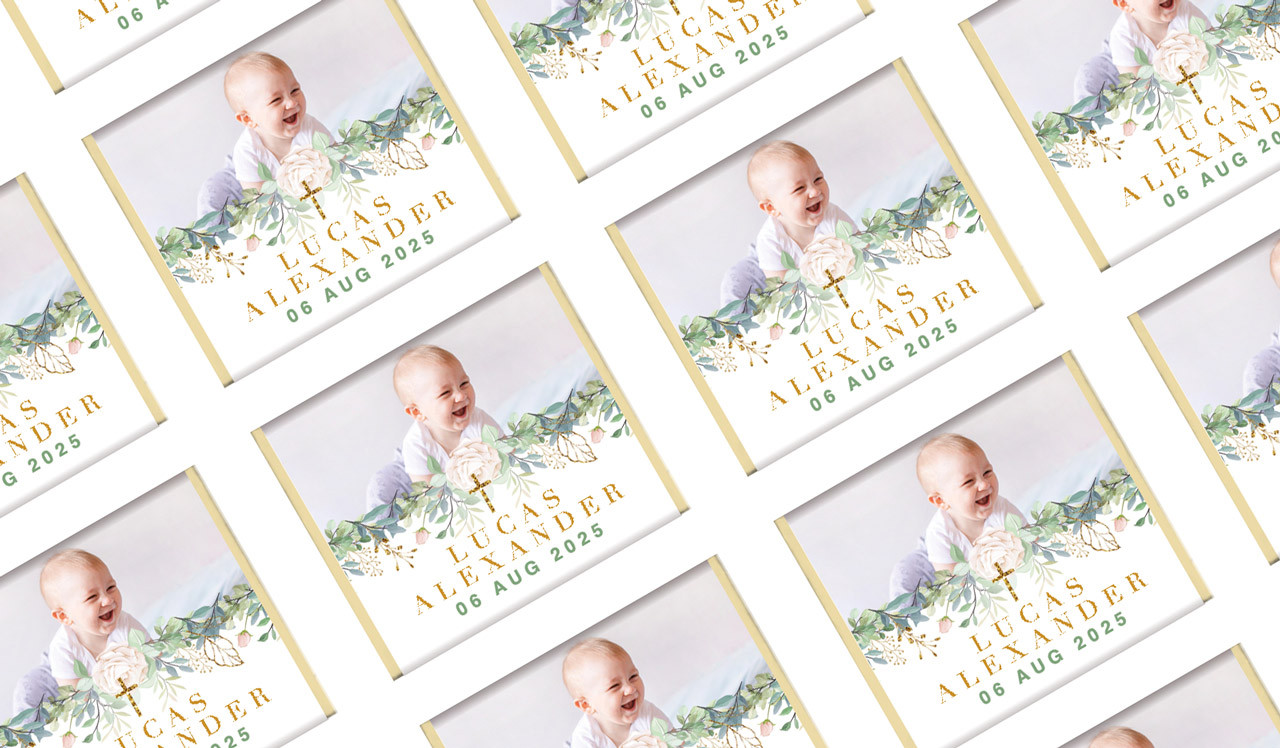 Leaves & Photo Christening Mini Chocolates