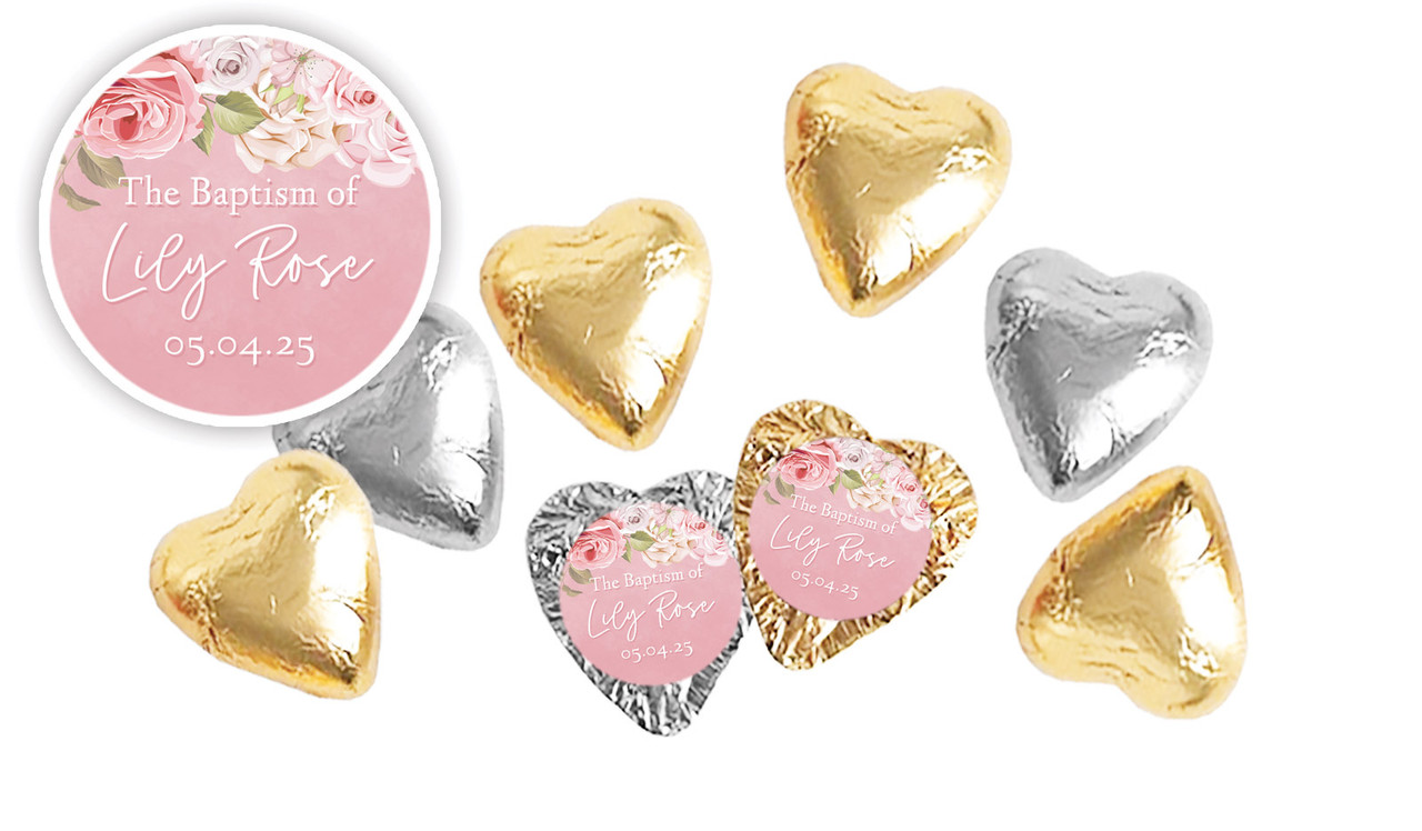 Pink Roses Personalised Chocolate Hearts