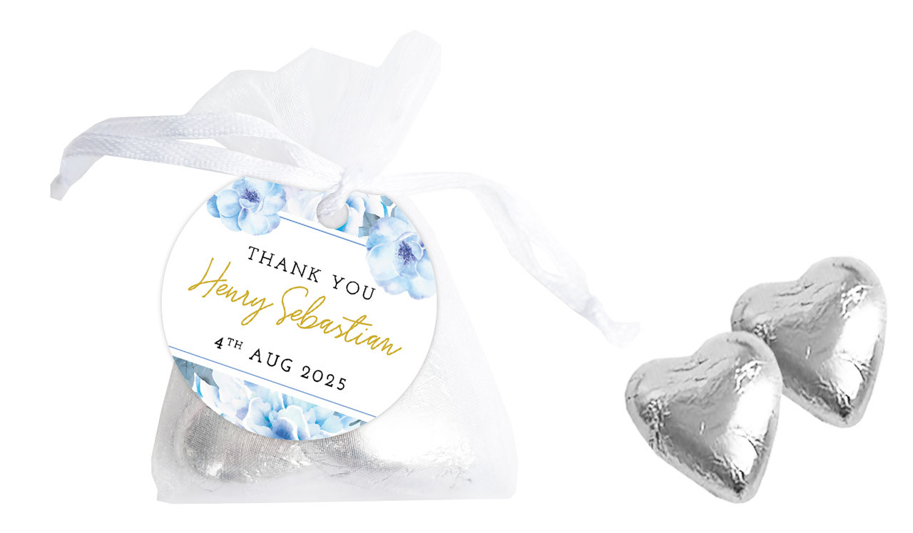 Floral Bed Personalised Christening Organza Bag With Hearts