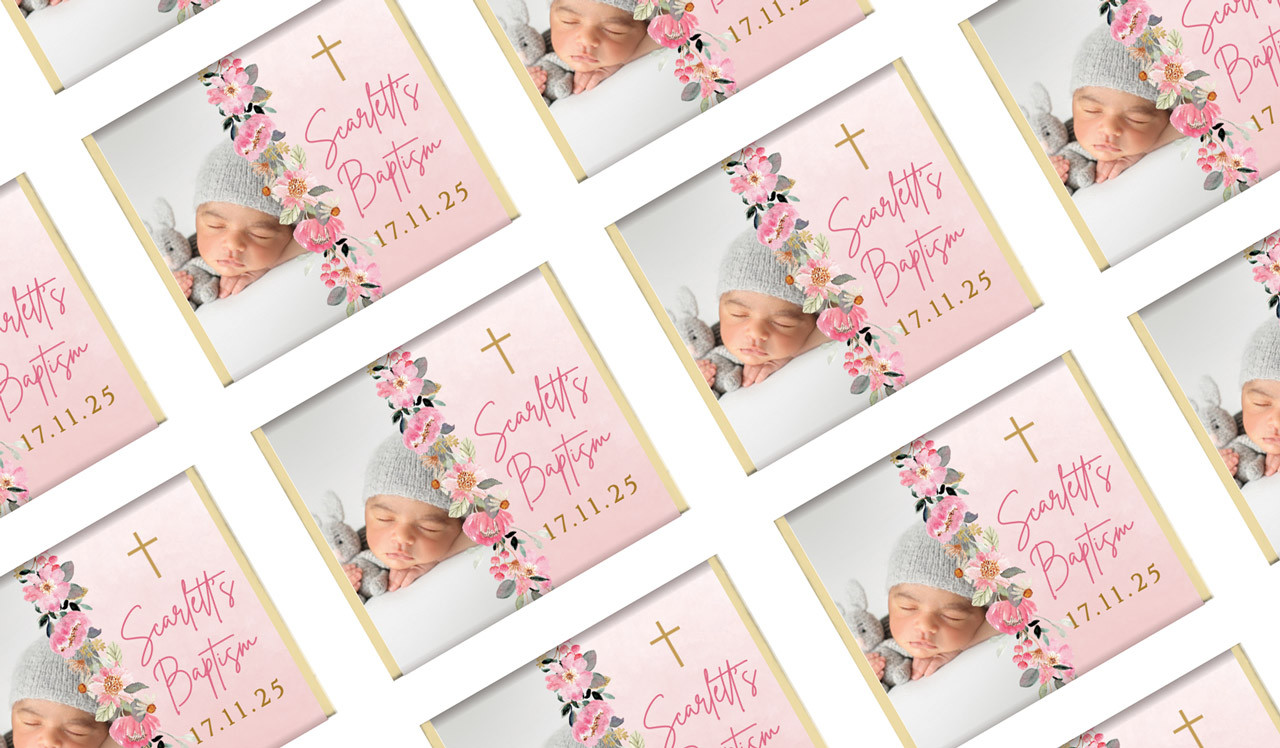 Photo on Floral Frame Personalised Christening Mini Chocolates