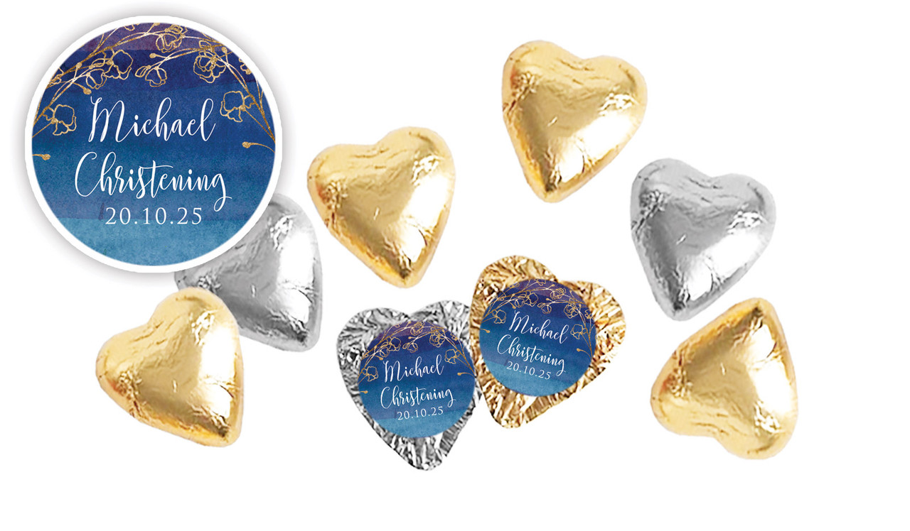 Navy Gold Personalised Chocolate Hearts