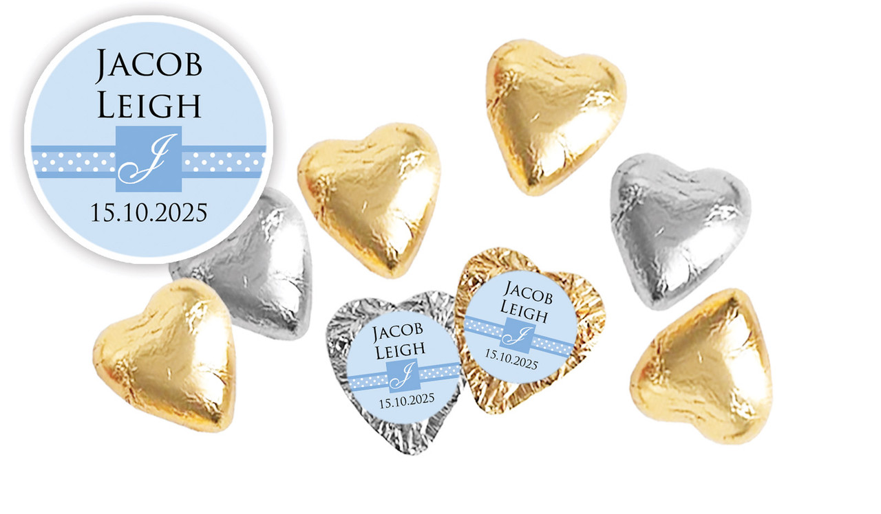 Initial Photo in Blue Personalised Chocolate Hearts