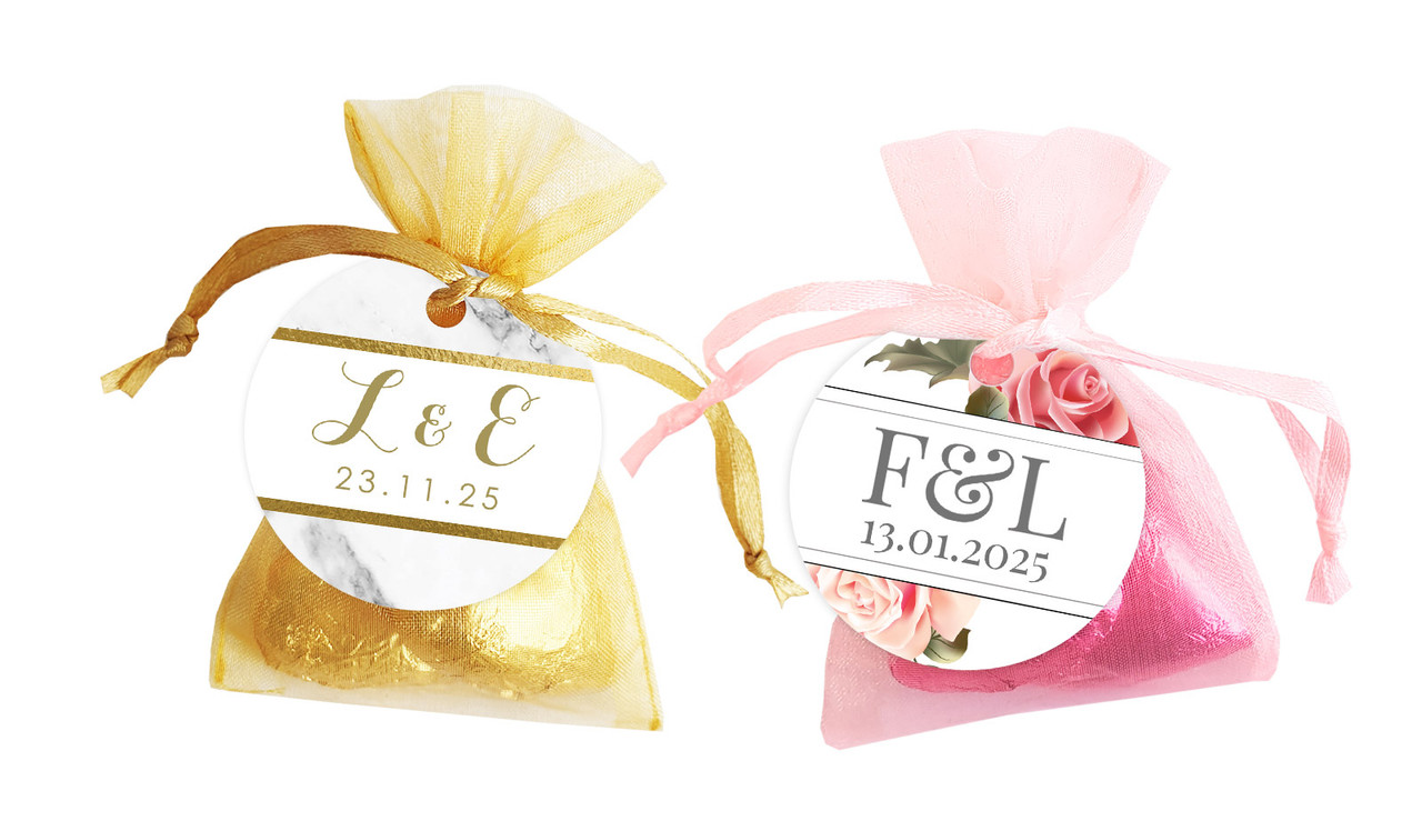 Organza Bag Wedding Favour With Chocolate Hearts
