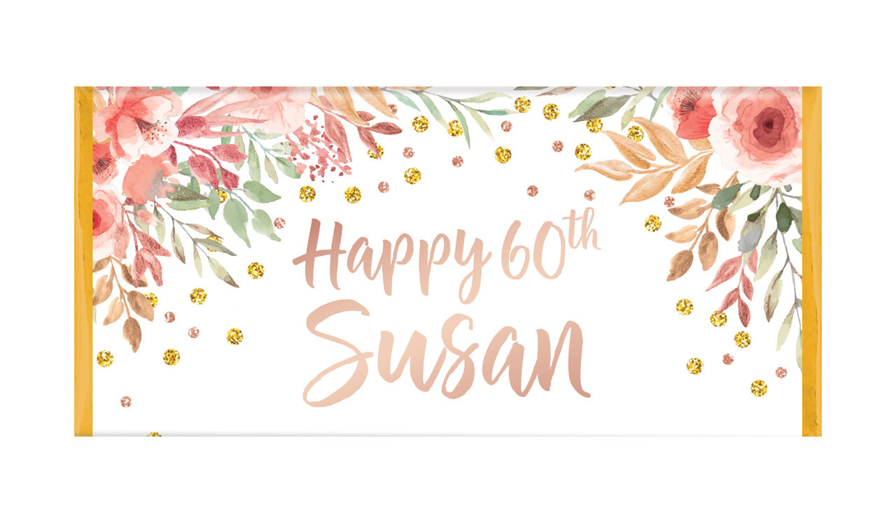 Peach Floral Personalised Birthday Chocolate Bar