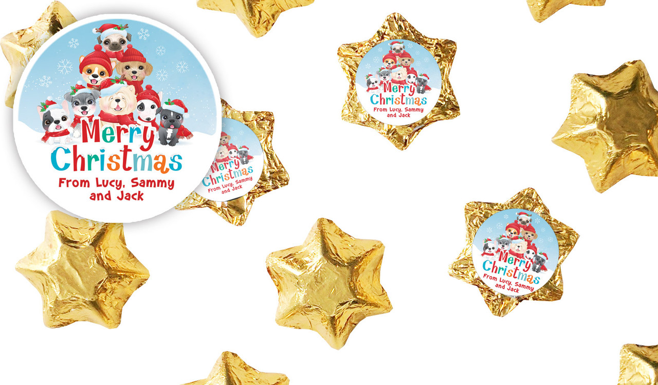 Christmas Puppies Personalised Chocolate Stars