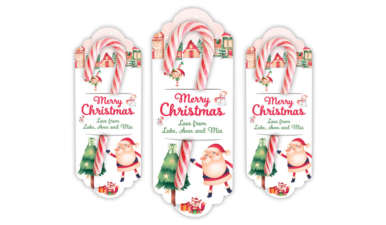 Christmas Village  Personalised Candy Cane Card
