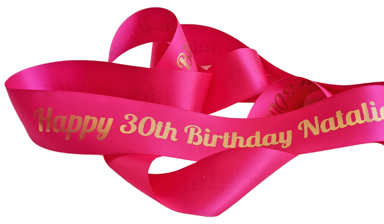 Hot Pink With Gold Text Personalised Ribbon (1 Metre x 38mm)