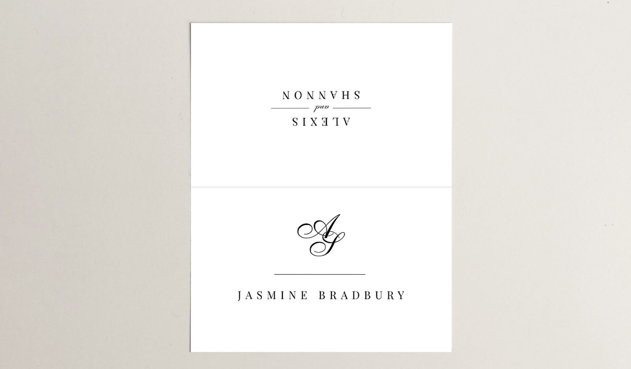 Front and back of Initials Wedding Place Cards