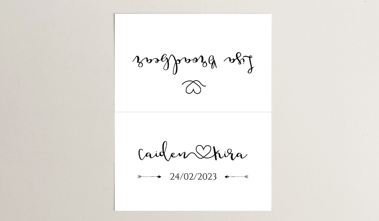 Both sides of Cursive Names Wedding Place Cards With Guest Names Printed