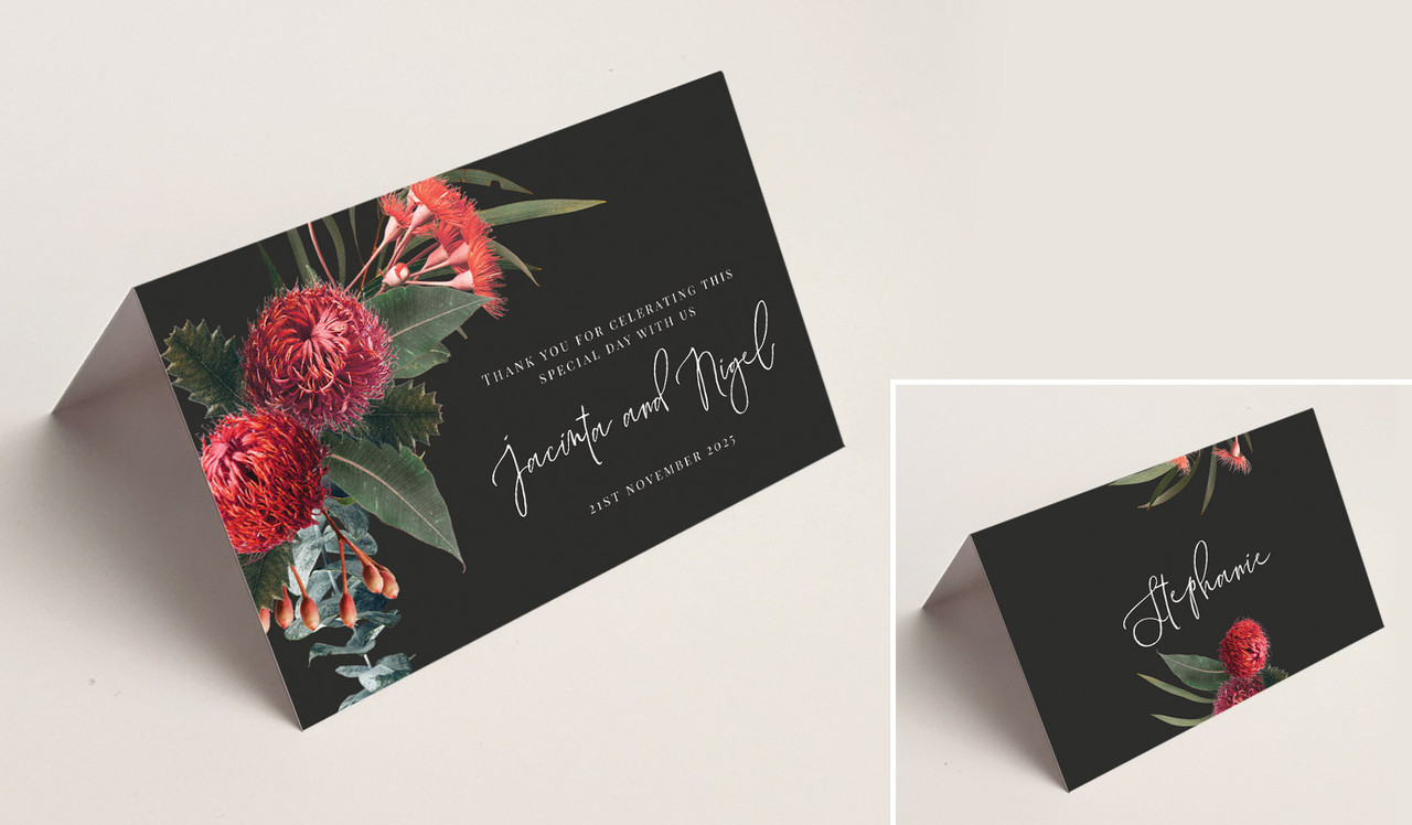 Wild Flowers Dark Wedding Place Cards With Guest Names