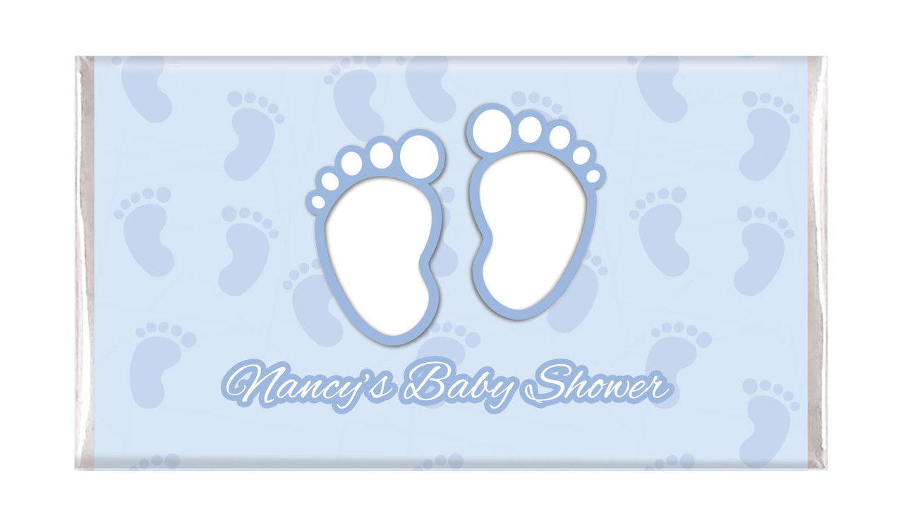 35g and 100g Baby Feet In Blue Baby Shower Personalised Chocolate Bar