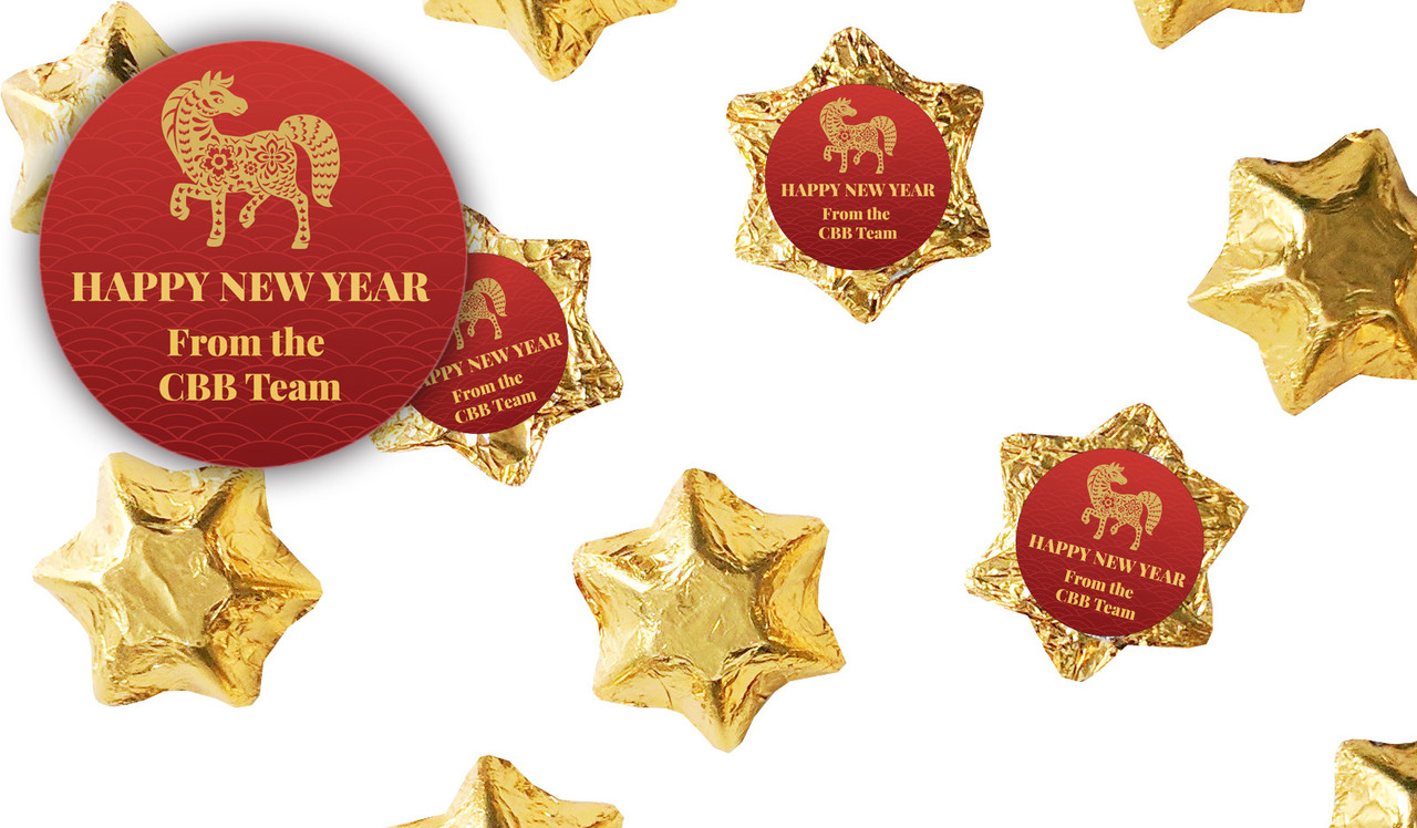 Gold Emblem Lunar New Year Custom Chocolate Stars