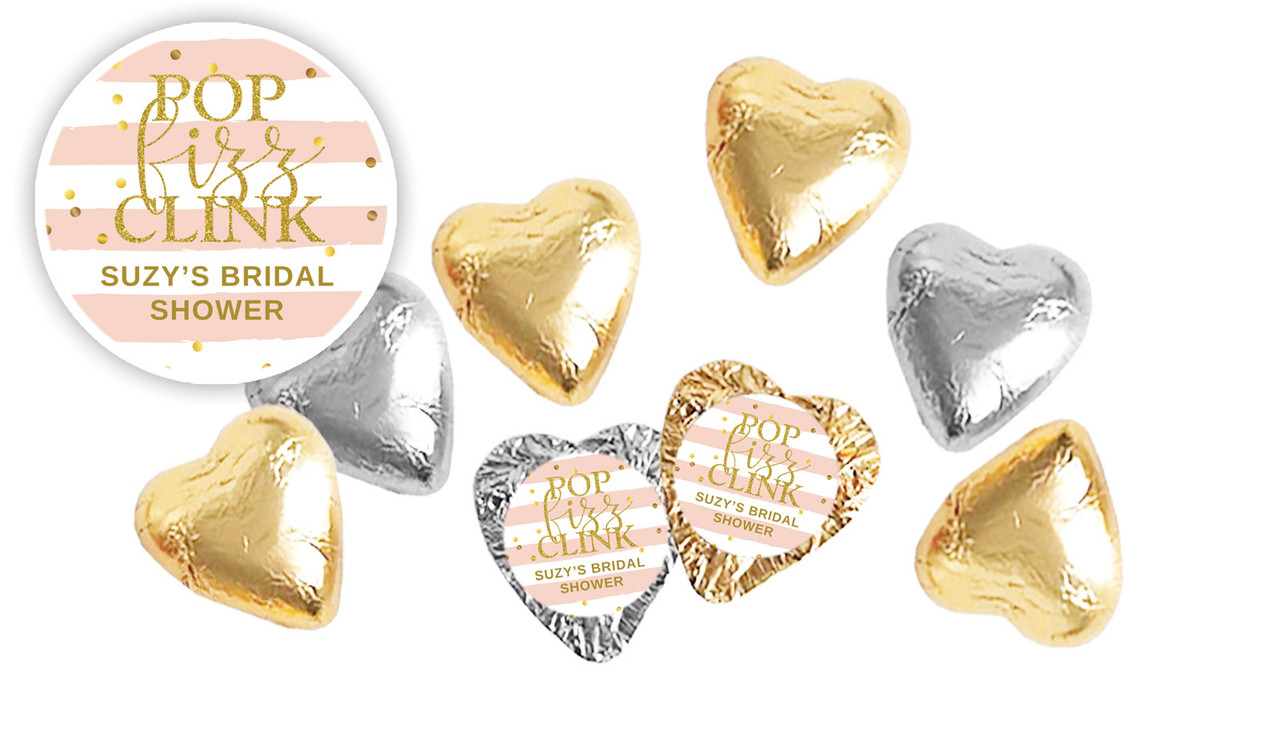 Pop Fizz Clink Personalised Bridal Shower Chocolate Hearts