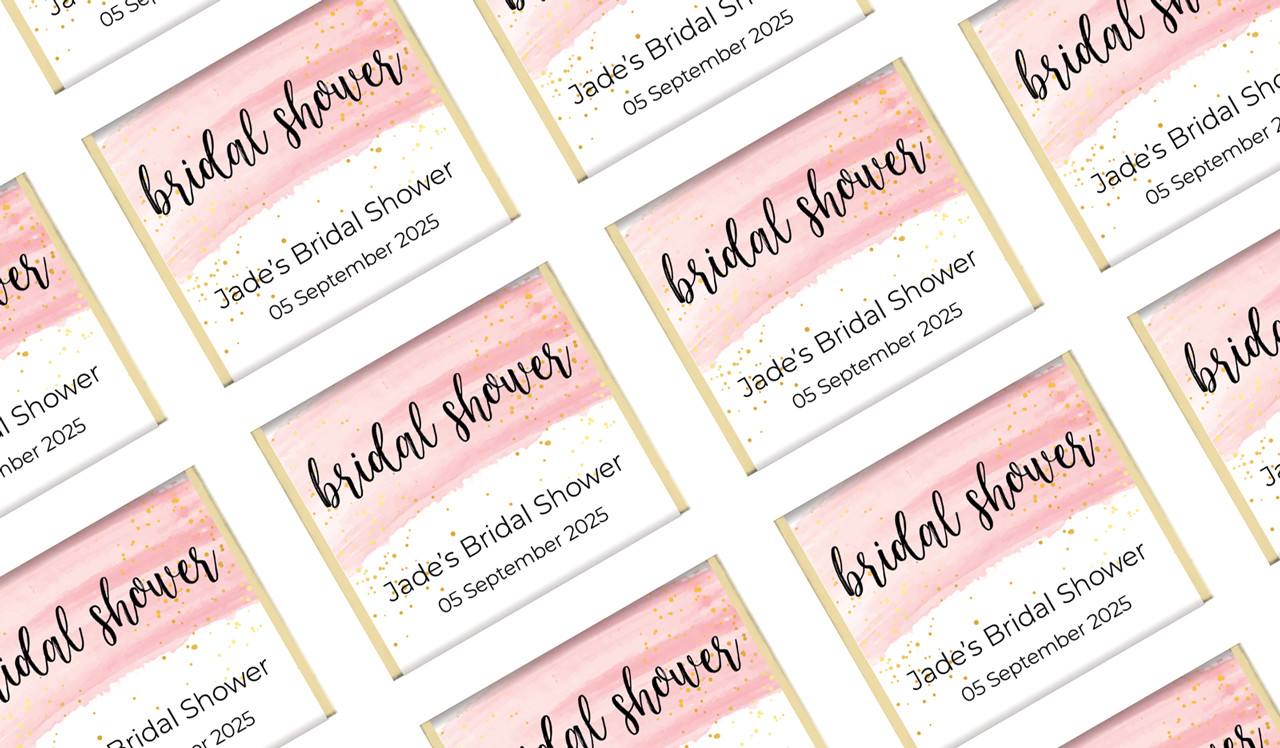 Pink Watercolour Personalised Bridal Shower Mini Chocolates