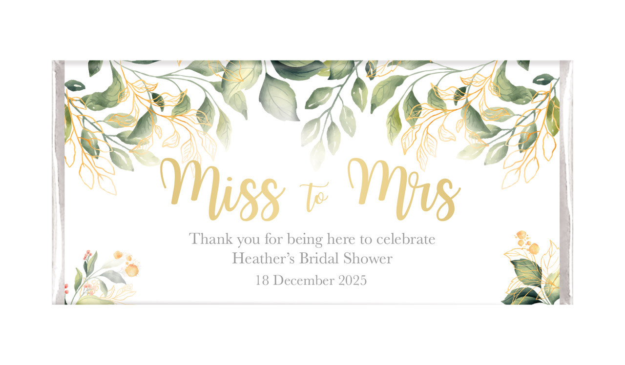 Golden Branches Personalised Bridal Shower Chocolate Bar