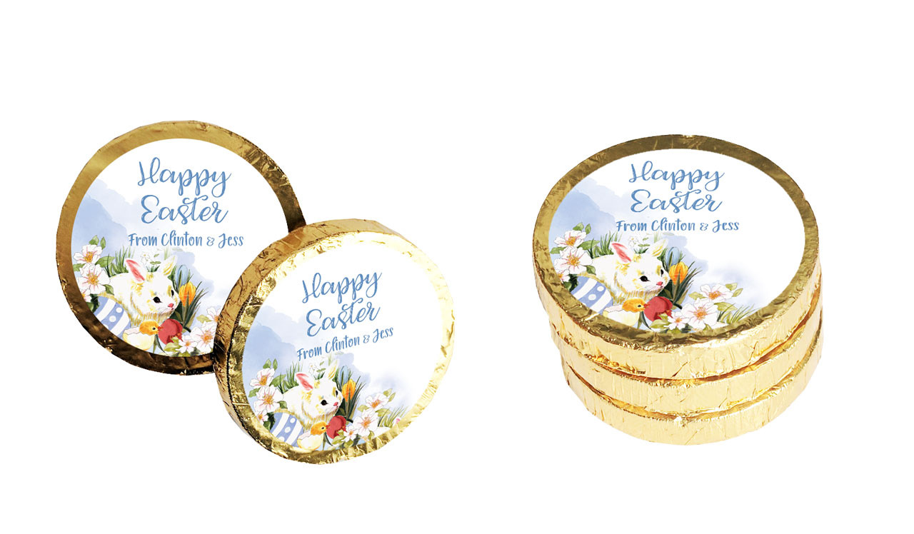 Easter Scene Personalised Easter Chocolate Coins (Gold Or Silver)