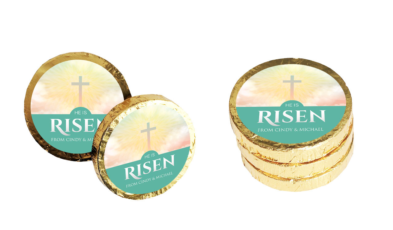 Heavenly Cross Personalised Easter Chocolate Coins (Gold Or Silver)