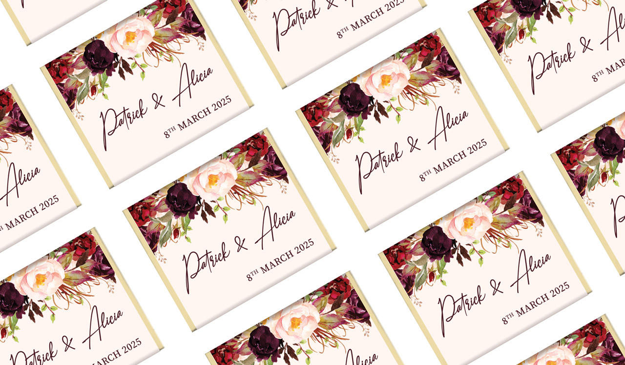 Hanging Flowers Wedding Personalised Mini Chocolates