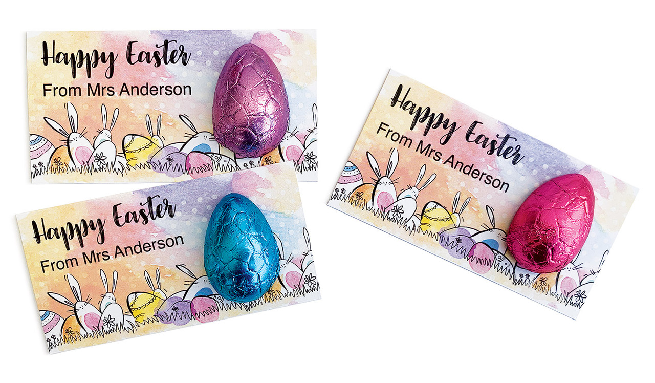 Rainbow Bunnies Personalised Easter Egg Card