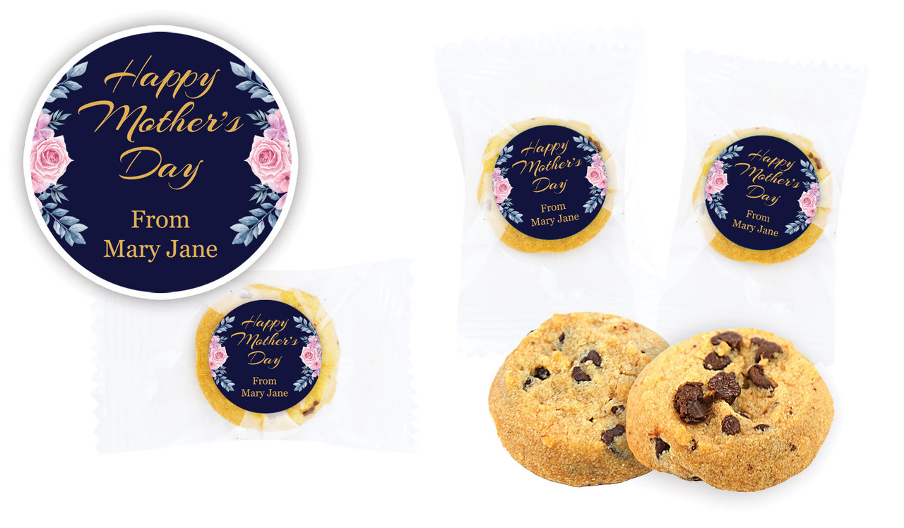Pink Rose On Navy Mothers Day Personalised Cookie 5g