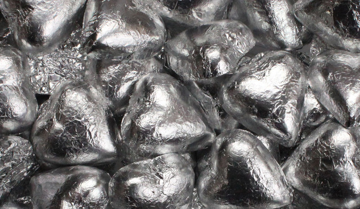 Silver Foil Covered Chocolate Hearts