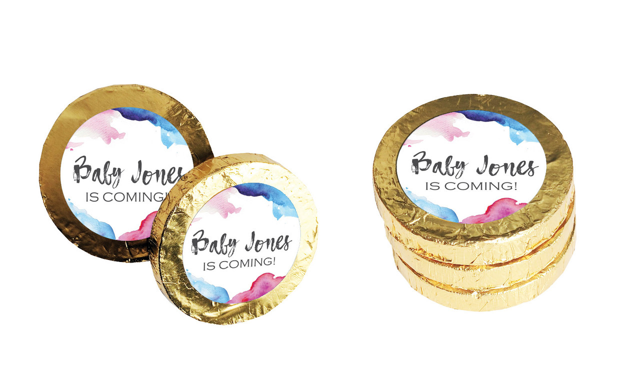 Mixed Watercolour Baby Shower Chocolate Coins (Gold Or Silver)