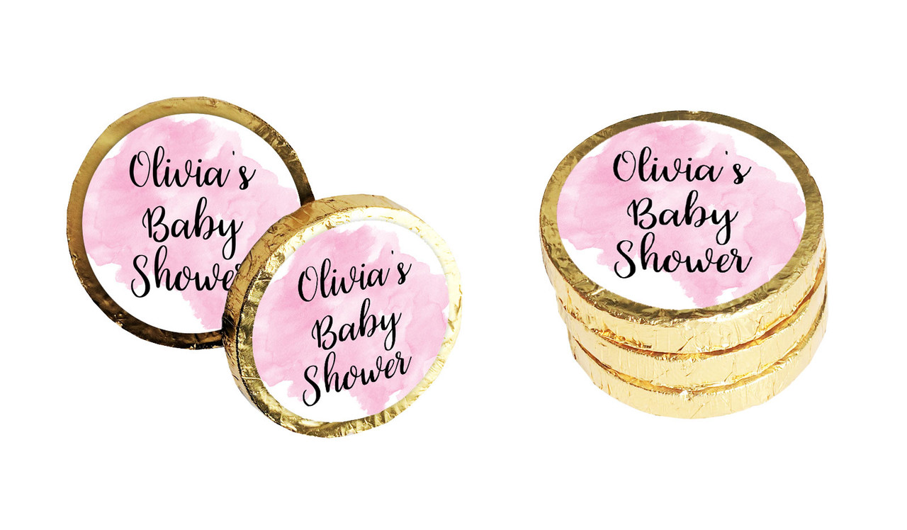 A Splash Of Watercolour Pink Baby Shower Chocolate Coin