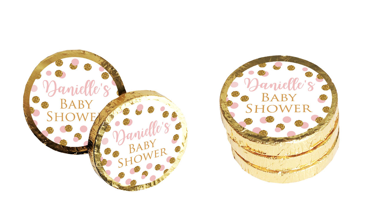 Pink Gold Confetti Baby Shower Chocolate Coin