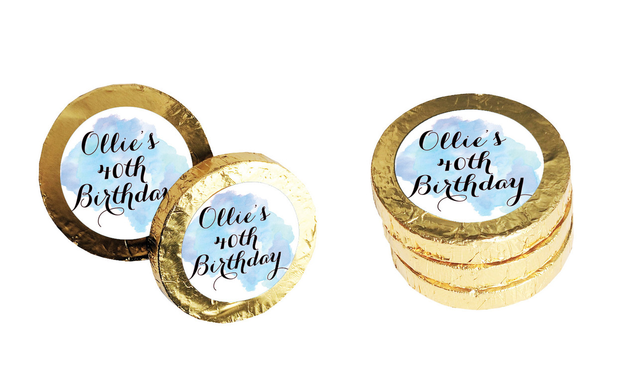 A Splash Of Water Colour Blue Personalised Chocolate Coin