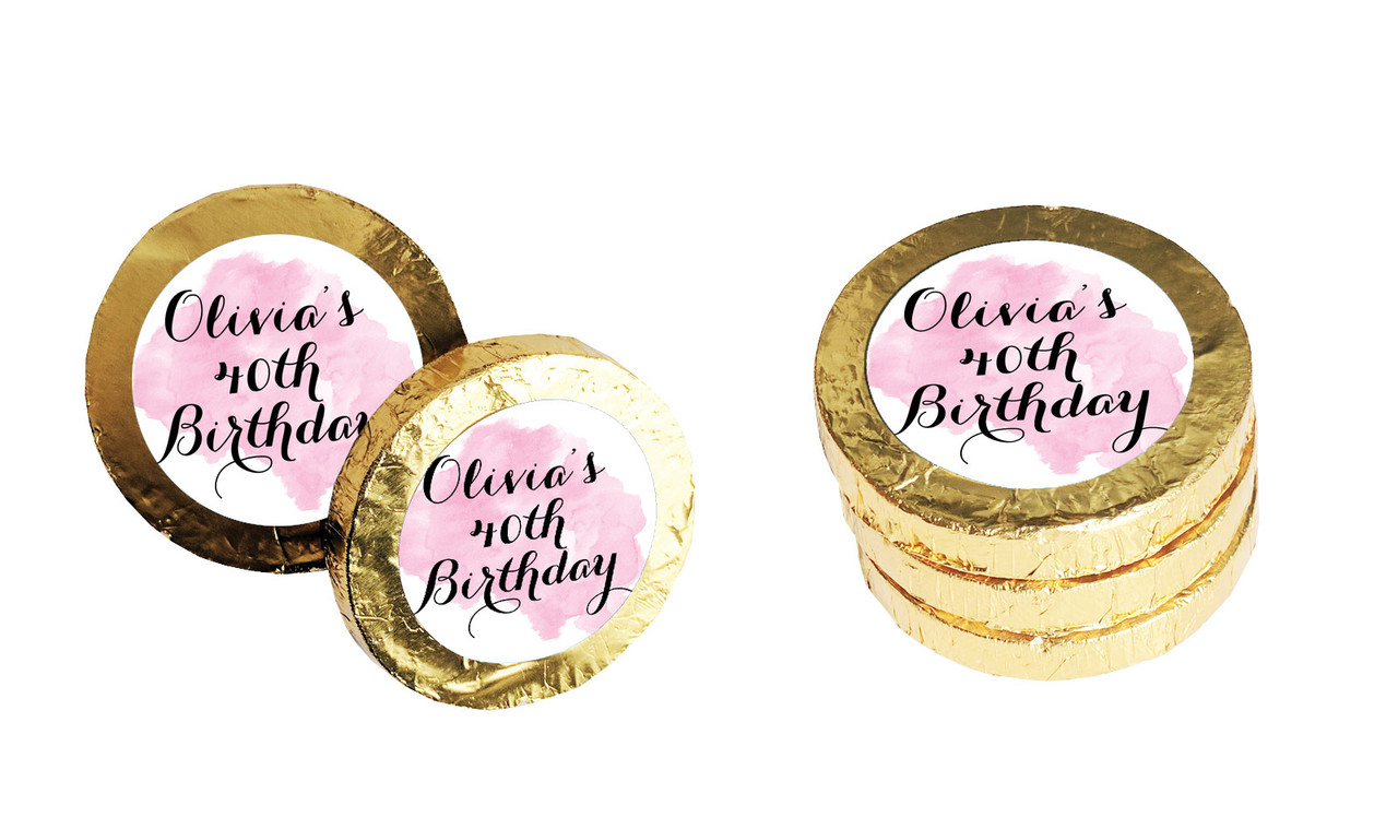 A Splash Of Water Colour Pink Personalised Chocolate Coin
