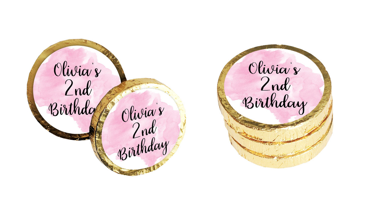 A Splash Of Watercolour Pink Personalised Chocolate Coin