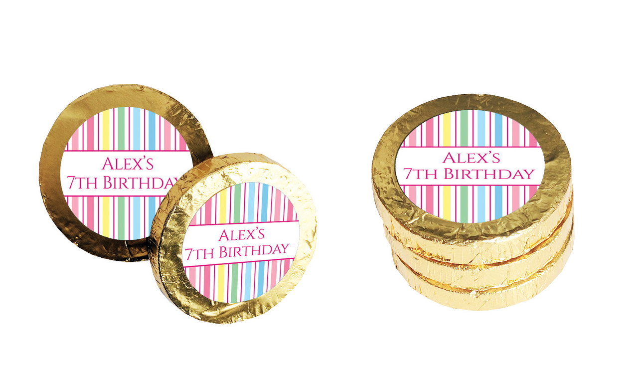 Pastel Stripe Personalised Chocolate Coin
