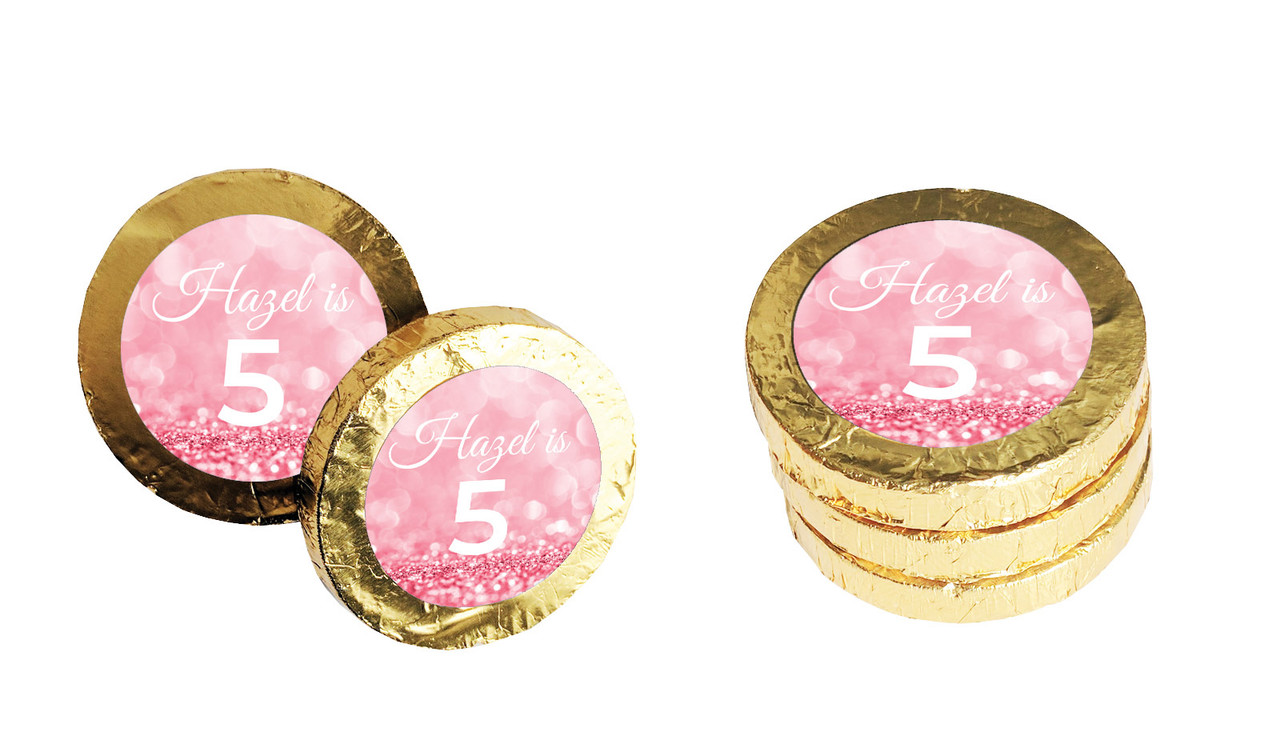 Pink Glitter Personalised Chocolate Coin