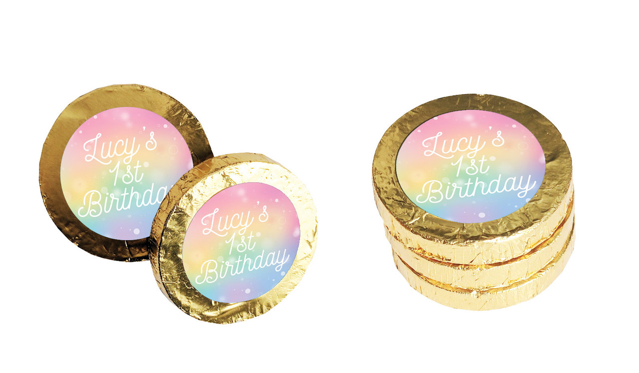 Rainbow Sparkle Personalised Chocolate Coin