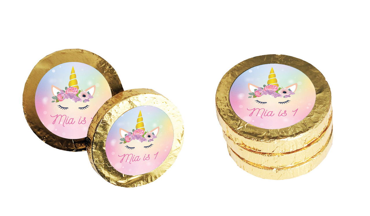Sparkle Unicorn Personalised Chocolate Coin