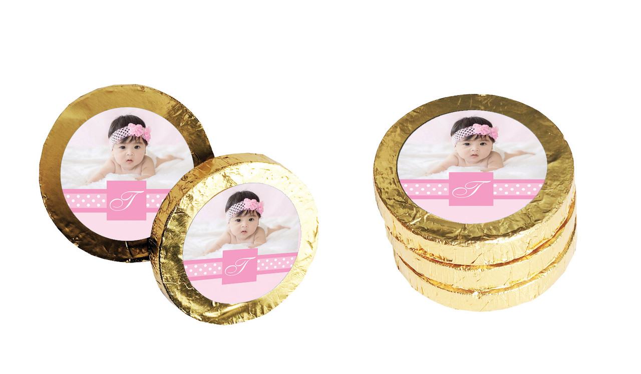 Initial Pink Christening Chocolate Coin