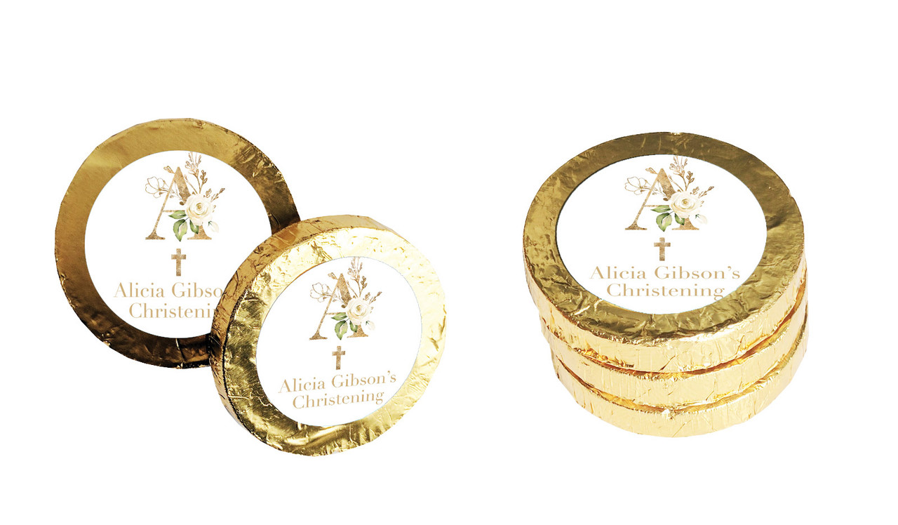Monogram Rose Christening Chocolate Coin